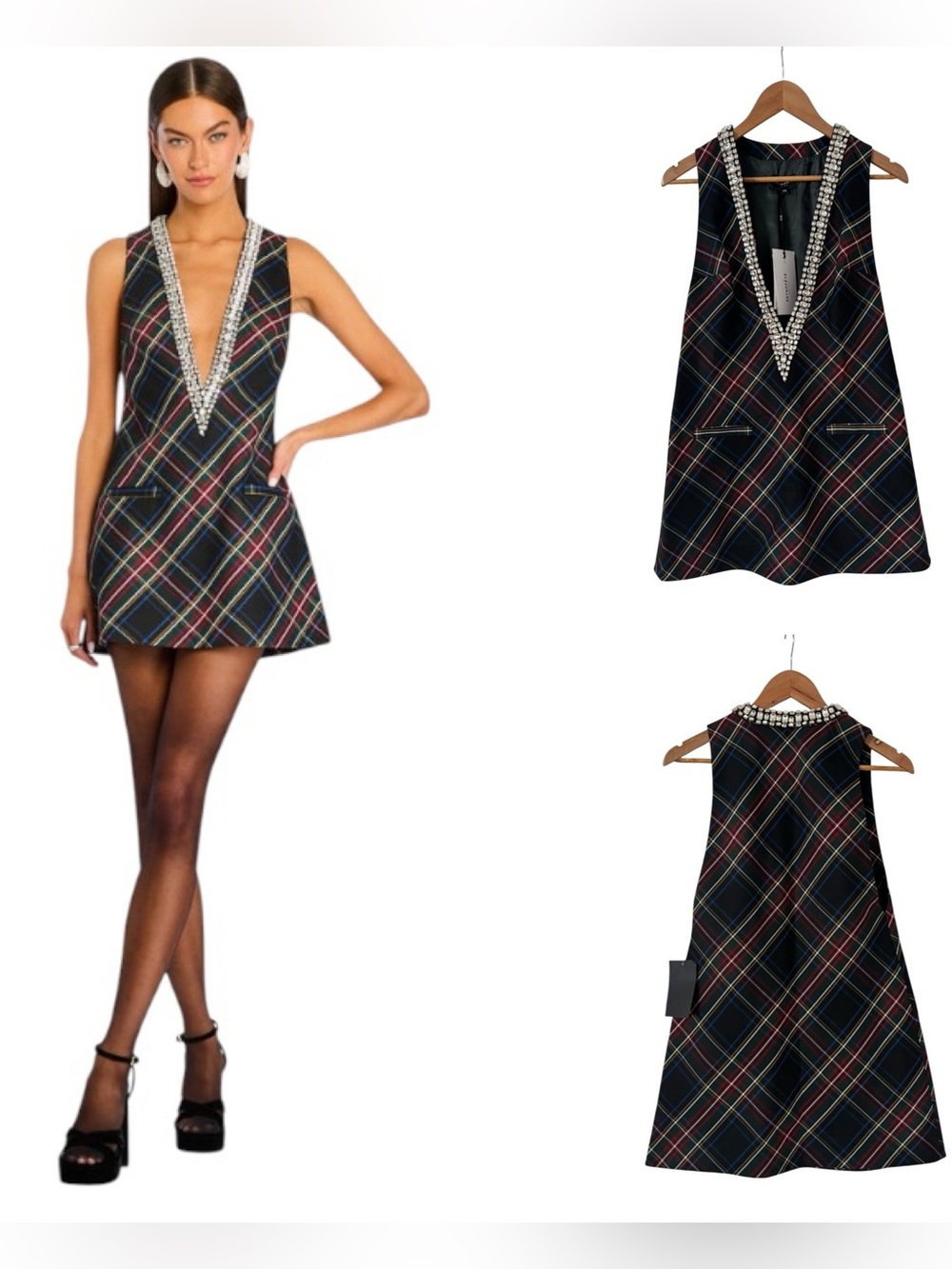 Retrofête Nancie Tartan Plaid Embellished Dress